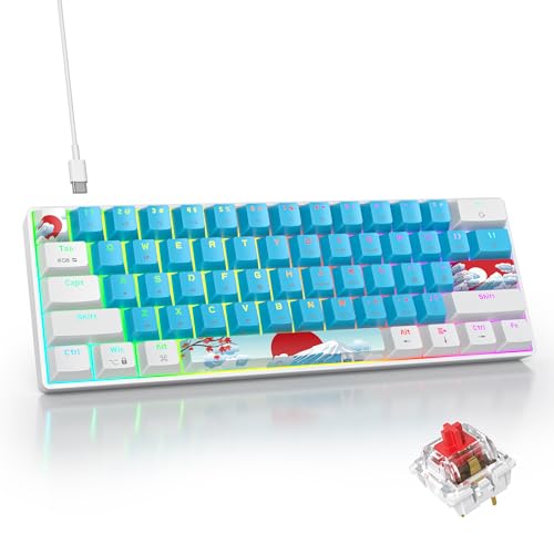 Blue and White Mechanical Gaming Keyboard 60%, 61 Keys Small Wired RGB Keyboard with PBT Keycaps, Anti-Ghosting for Game/Office - color: 61 Blue/Red Switch