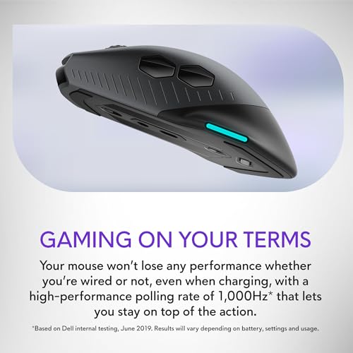 Alienware Wireless Gaming Mouse AW610M, 16000 DPI, 400 IPS, 7 Buttons | USB Wired, Optical Sensor, Programmable Controls, 1000Hz Polling, RGB Lighting, Dark Side of the Moon - color: AW610M - Dark Side of the Moon