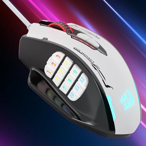 Redragon M908 Wired RGB MMO Gaming Mouse 24000 DPI Remapping Keys | Stable Lag-Free Connection, Redefine Keybinding Macro, Vibing Backlight, Ergonomic Grip Body Comfort - color: Black & White, style: Wired M908