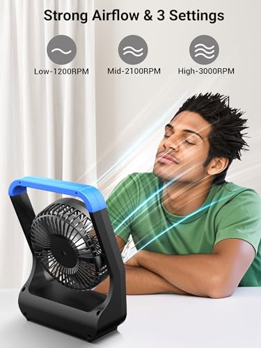 Gazeled Battery Operated Fan, Camping Fan Battery Powered, Super Long Lasting, 5'' Portable D-Cell Battery Powered Desk Fan with Timer, 3 Speeds, Quiet, 180° Rotation, for Office,Bedroom,Outdoor, F24 - color: Blue
