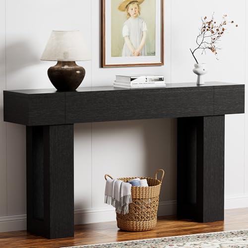 63 Inch Long Console Table, Narrow Rectangular Sofa Table Behind The Couch, Farmhouse Entryway Table for Entrance, Hallway, Living Room (Black) - color: Black, style: No Socket