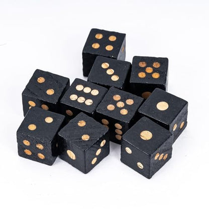 10PCS Wooden D6 Dice Set Wood 16mm Dice Set for DND RPG Board Games | Leather Storage Bag, DM Gift, for Dungeons and Dragons Role Playing Games - color: D6-black S