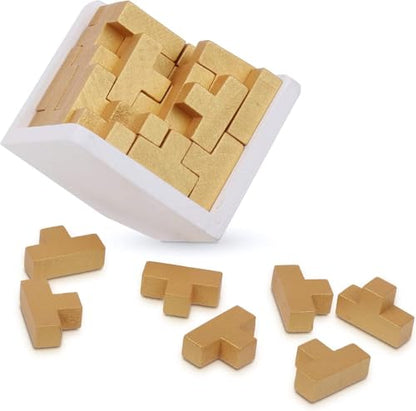 Original 3D Wooden Brain Teaser Puzzle: Engaging 3D Puzzle Box for Kids 8-12 & Adults, Desk Toys Delight, Challenging Games & Wooden Puzzles for Adult Brain Boost (Golden Edition) - style: Golden