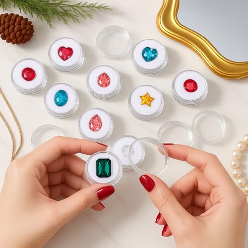 16Pcs Small Clear Bead Storage Organizer Containers with Soft Sponge | Plastic Gemstone Display Box, Round Gemstone Holder Case with Screw Top Lids for, Gems, Beads, Small Items - color: Clear