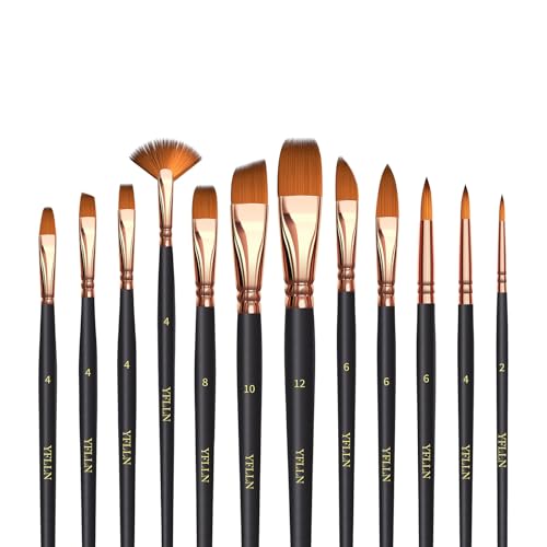 Artist Paint Brush Set，Assorted Shapes & Sizes for Acrylic, Watercolor, Oil, and Gouache, Perfect Artist Brushes for Kids, Adults Fabulous for Canvas & Fabric - for Beginners and Professionals (12)
