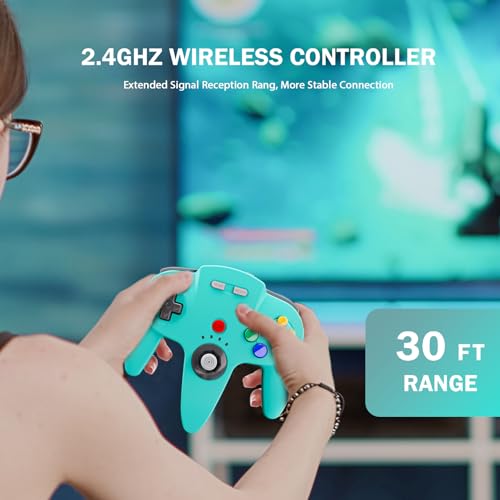 KIWITATA Wireless N64 Controller for Switch Online Games, 2.4GHZ N64 Wireless Remote Joystick Controller Compatible with N64 Console, Switch 1/2,Windows PC & MAC Turquoise - color: Turquoise