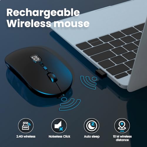 MAGIC-REFINER X1 Wireless Computer Mouse with Battery Level Visible, Black | 2.4G Portable, Ultra Slim USB Mouse, Silent Click, 1600 DPI for Win/Mac/PC/Laptop/Computer/Office/Travel - color: Black