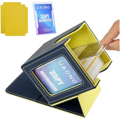 UAONO Card Deck Box for MTG Commander, Fits 100 Double-Sleeved Cards | Independent Commander Display, Magnetic Deck Case for Magic the Gathering TCG, 2 Dividers & 1 Top Loader (Blue/Yellow) - color: A-Blue&Yellow