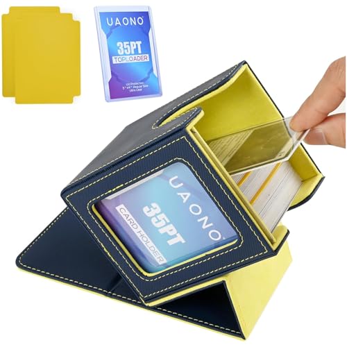 UAONO Card Deck Box for MTG Commander, Fits 100 Double-Sleeved Cards | Independent Commander Display, Magnetic Deck Case for Magic the Gathering TCG, 2 Dividers & 1 Top Loader (Blue/Yellow) - color: A-Blue&Yellow