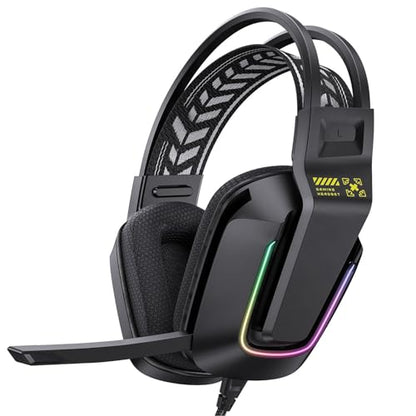 Keenso Wired Gaming Headset, ABS PC Gaming Headset with 50mm Drivers, Memory Foam Ear Cushions, Adjustable Headband, Rotatable Mic for PC Laptop Console Mobile Users (Black)