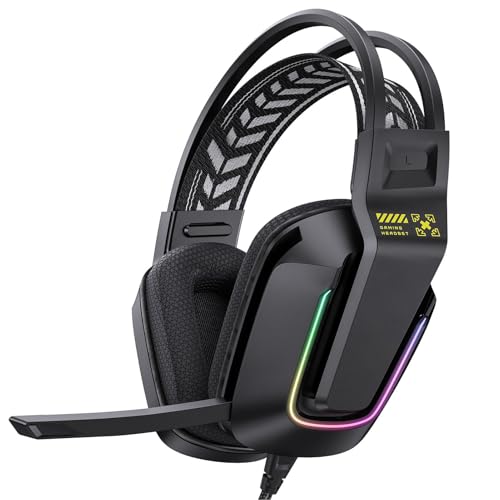 Keenso Wired Gaming Headset, ABS PC Gaming Headset with 50mm Drivers, Memory Foam Ear Cushions, Adjustable Headband, Rotatable Mic for PC Laptop Console Mobile Users (Black)