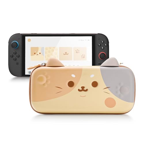 GeekShare Carrying Case Compatible with Switch 2 (2025) 7.9 Inch, Large Capacity Hard Shell Travel Case with 12 Game Card Slots for Switch 2 Console and Accessories, Tricolor Cat - color: Tricolor