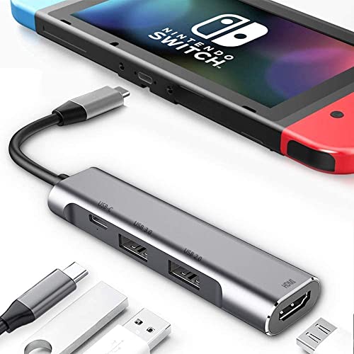 RREAKA Switch Dock for Nintendo Switch 2/1 / OLED, 4 in 1 Switch TV Adapter with 4K HDMI, USB 3.0 Port, Type C 100W Charging, Portable Mini Switch Docking Station - color: Silver
