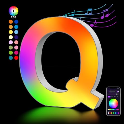 OJQ Light Up Letters LED Letter Marquee Letters Room Decor | Music Sync Color Change Christmas Birthday Gifts for Girl Home Decorations Birthday Gift for Women Gifts for Teens-Q - style: Letter-Q