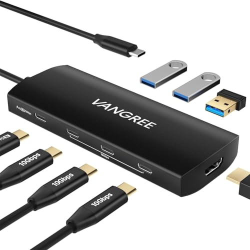 USB C Hub 8 in 1, 3 USB-C+3 USB-A 3.2 10Gbps, 4K60Hz HDMI, 100W PD | USB 3.2 Hub Multiport Adapter, USB C Splitter Extender for MacBook Neo/Air/Pro, iPad Pro, iMac, Mac mini, Dell, Surface - color: Black