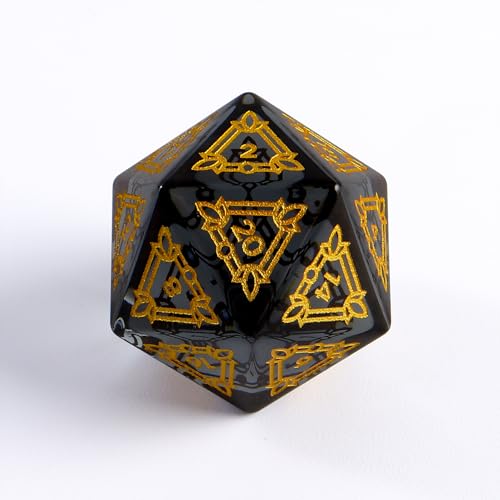 Premium Obsidian DND Dice Set with Celtic Knot Engravings – 7 Piece Polyhedral Gemstone Dice for Dungeons and Dragons, RPG, Tabletop Games – Black with Gold Numbers(Glass, Grey) - color: Grey