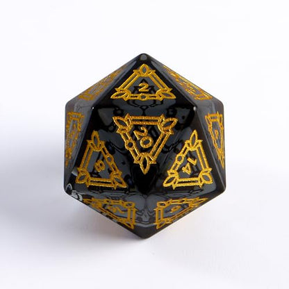 Premium Obsidian DND Dice Set with Celtic Knot Engravings – 7 Piece Polyhedral Gemstone Dice for Dungeons and Dragons, RPG, Tabletop Games – Black with Gold Numbers(Glass, Grey) - color: Grey