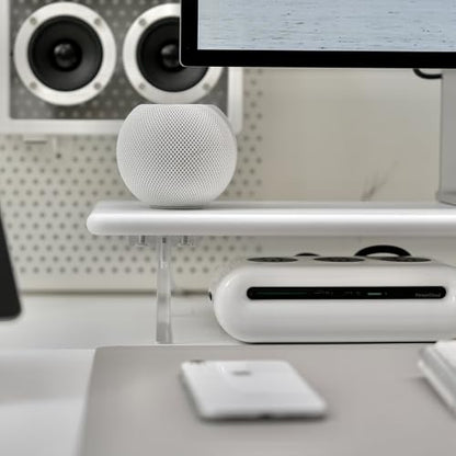 Bamboo Monitor Stand Riser, Natural Desk Shelf with Acrylic Legs | 31.5-Inch Wide, 3.3-Inch Clearance, Fits Monitor, Laptop, Printer and Speakers for Small Desks - color: White