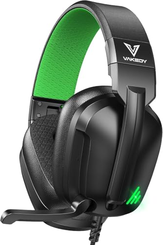 Vakedy HW11 Gaming Headset for PS4,PS5,Xbox Series X,PC,Switch,Gaming Headphones with Noise Canceling Microphone,Stereo Sound,Folding Design,3.5mm Audio Jack (Black/Green) - color: Black/Green