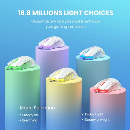 Wired Gaming Mouse, PC Gaming Mice [Breathing RGB LED] [Plug Play] High-Precision Adjustable 7200 DPI, 7 Programmable Buttons, Ergonomic Computer USB Mouse Windows/PC/Mac/Laptop Gamer-White