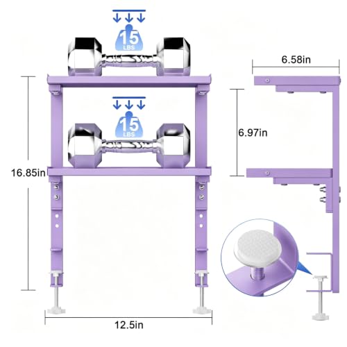 2-Tier Desk Shelf, Expandable Under Desk Storage, Clamp on Desk Shelf, Desktop Accessories for Offices, Study Rooms, and Game Rooms (Purple) - color: Purple
