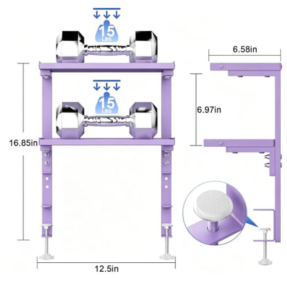 2-Tier Desk Shelf, Expandable Under Desk Storage, Clamp on Desk Shelf, Desktop Accessories for Offices, Study Rooms, and Game Rooms (Purple) - color: Purple