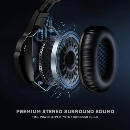 Gaming Headset with Microphone for PS5, PS4, Xbox Series X|S, Nintendo Switch, PC - 3.5mm Wired Over Ear Headphones, Noise Canceling Mic, Stereo Surround Sound, Soft Memory Foam - Black Blue - color: Black Blue