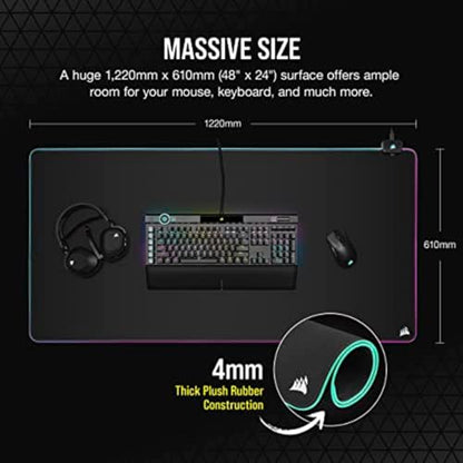 Corsair MM700 RGB Extended 3XL Cloth Gaming Mouse Pad/Desk Mat - Massive 1,220mm x 610mm (48” x 24”) Cloth Surface, 360° Three-Zone RGB Lighting, Two USB Ports - Black - size: 48"L x 24"W