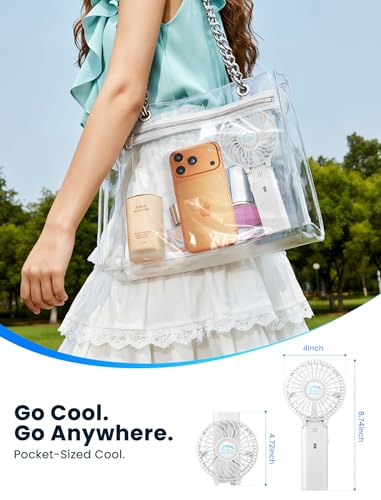 HandFan 5200mAh Portable Handheld Fan - 3 Speeds, 180° Foldable, Rechargeable Personal Cooling Fan, 20H Long Runtime for Travel, Disney, Games, Park, Concerts, Summer & Outdoor Use (White) - color: Clear‑Blade White