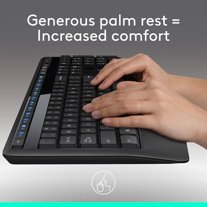 Logitech MK345 Wireless Keyboard and Mouse Combo with Palm Rest, 2.4 GHz USB Receiver, Compatible with PC, Laptop, Black - style: Combo