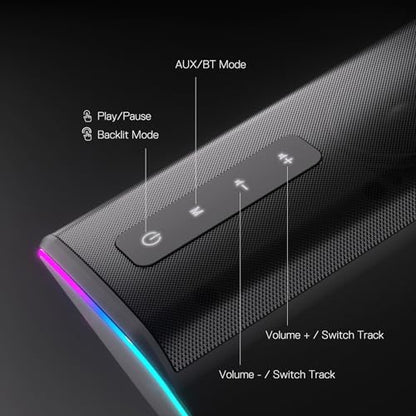 Redragon GS814 Stereo Desktop Speaker, BT & AUX Dual Connectivity, 20W | 2.0 Stereo Enhanced Auido Quality, 4 RGB Lighting Effects, Touch Controls, Plug & Play USB Powered Computer Speaker