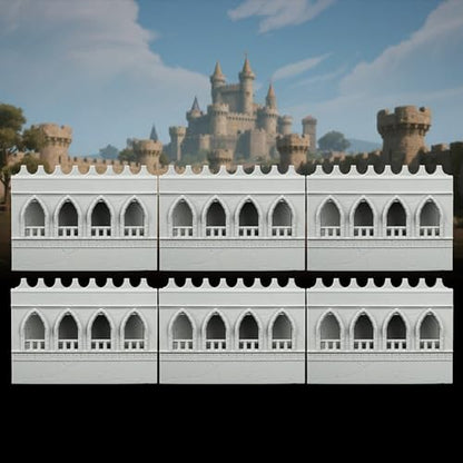Modular Medieval Fortress Expansion for TTRPG - 25mm Scale Unpainted Straight Ramparts & Defense Battlements, 6-Piece RPG Terrain Set for Dungeon Masters & Wargame - City Walls 1 (AF1104 E) - color: Af1104 E City Walls 1