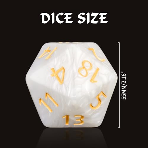 20 Sided DND Dice,D20 Giant Polyhedral Dice,55mm Titan Large Pearl Color D20 Dice,20 Sided Cube D&D Dice Set for Dungeons and Dragons, RPG, MTG Table Games(White Pearl) - color: D-20 White