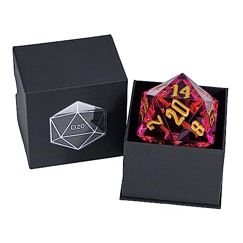 55mm 20 Sided DND Dice, Giant D20 D&D Polyhedral Dice Large D20 with Die Gift Box for Dungeons and Dragons, RPG Table Games (Transparent Peach/Gold Numbers) - color: Transparent Peach/Gold Numbers