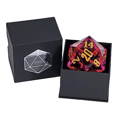 55mm 20 Sided DND Dice, Giant D20 D&D Polyhedral Dice Large D20 with Die Gift Box for Dungeons and Dragons, RPG Table Games (Transparent Peach/Gold Numbers) - color: Transparent Peach/Gold Numbers