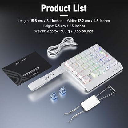 AJAZZ AK029 Magnetic Switch One Handed Gaming Keyboard, Hall Effect Rapid Trigger Mechanical Keypad with SOCD & DKS, 8KHz Polling Rate, 29 Keys Mini Ergonomic Gaming Keyboard for FPS Gamers, PC - color: White line