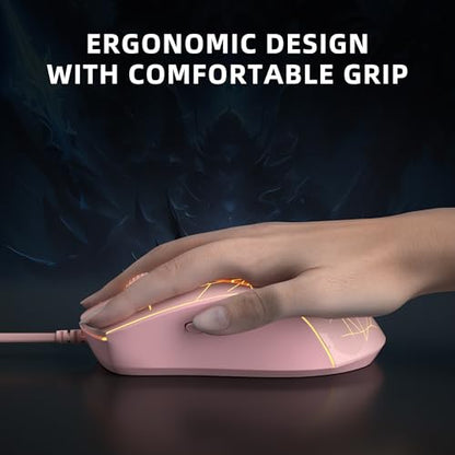 MageGee G6 Wired Gaming Mouse, Ergonomic USB Optical Mouse with 7 Colors Breathing LED Backlit, 6 Adjustable Speed Levels from 600 to 3200 for Laptop PC Computer Games & Work, Pink - color: pink