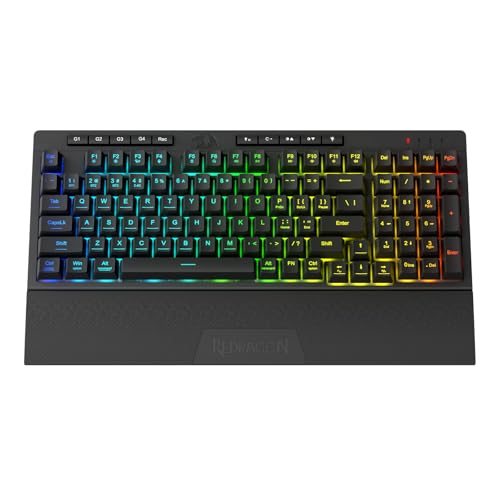 Redragon K515 PRO Shiva RGB Wireless Membrane Gaming Keyboard, 98 Keys Mechanical-Feel Keyboard w/Smooth Linear Switch, On-Board Macro & Multimedia Keys, Detachable Wrist Rest, Software Supported - color: Black, size: 98 Keys Pro