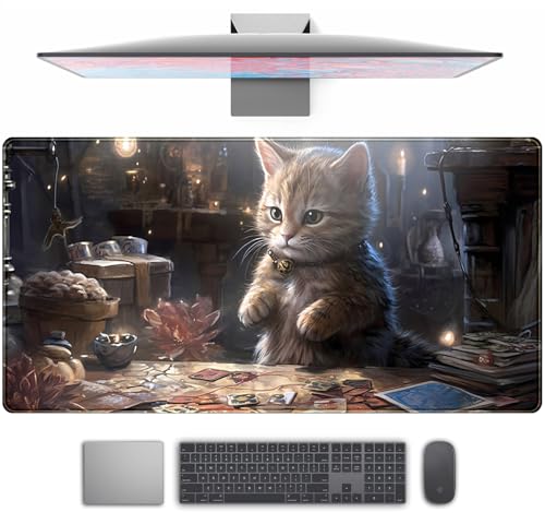 Lotus Cat XL Extended Large Gaming Mouse Pad - Black Magic Mystical Zone Gaming Desk Mat - Computer Laptop Keyboard and Mouse Mat Desktop Protector - 31.5 x 15.8 in - color: Witch Cat
