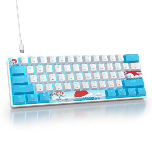 surmen 60% Wired Mechanical Gaming Keyboard, Backlit Ultra-Compact Mini Office Keyboard with Red Switch for PC/Mac Gamer, Typist (61 Blue White) - color: 61 Blue White