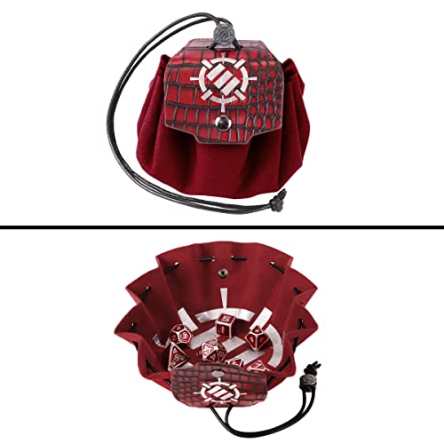 ENHANCE DND Metal Dice Set - 7pc Polyhedral Dice with 2-in-1 Vegan Leather Bag and Tray, Solid Metal Set for Dungeons and Dragons, Pathfinder, More RPGs (Collector's Edition Red) - color: Dragon Red