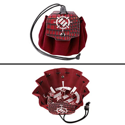 ENHANCE DND Metal Dice Set - 7pc Polyhedral Dice with 2-in-1 Vegan Leather Bag and Tray, Solid Metal Set for Dungeons and Dragons, Pathfinder, More RPGs (Collector's Edition Red) - color: Dragon Red