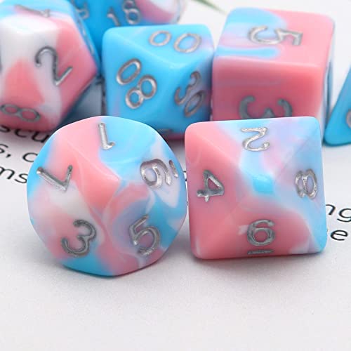PJOY DND Dice Set 7PCS Blue Pink White D&D Polyhedral Dice with Velvet Dice Bag for Role Playing Dice Games Compatible with Dungeons and Dragons (Pastel Paradise) - color: Pink White Blue