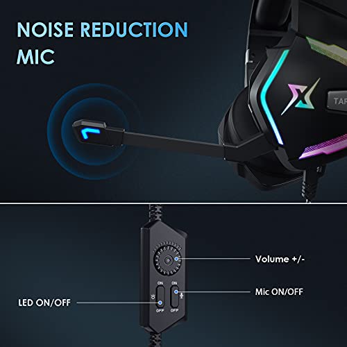 targeal 7.1 Surround Sound PC Gaming Headset for PS5 PS4 Laptop Mac Tablet Mobile, Over Ear Wired USB Gaming Headphone with Omni-Directional Noise Canceling Mic, RGB LED, with Type C Cable