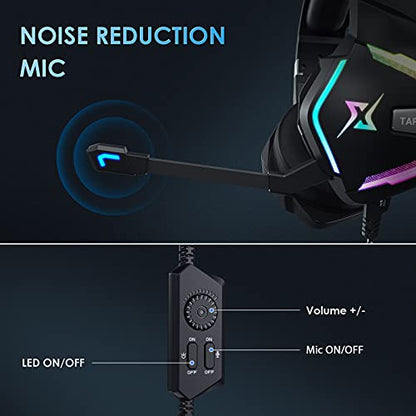 targeal 7.1 Surround Sound PC Gaming Headset for PS5 PS4 Laptop Mac Tablet Mobile, Over Ear Wired USB Gaming Headphone with Omni-Directional Noise Canceling Mic, RGB LED, with Type C Cable