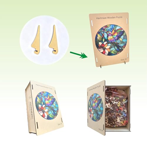 Hartmaze Stained Glass Hummingbird Wooden Puzzle, 178 Intricate Irregular Pieces, 11.2x11.2 Inch, Exquisite Wooden Gift Box – Vibrant Mosaic Art Jigsaw for Adults & Kids 8+ - color: Stained Glass and Hummingbird