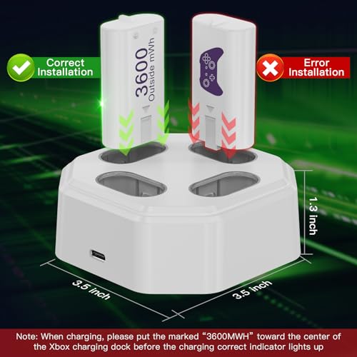 4 Pack Rechargeable Battery Pack Compatible with Xbox Series S/X,Charger Dock with 4 x 3600mWh NiMH Controller Battery Pack for Xbox One Wireless Controller - color: Purple