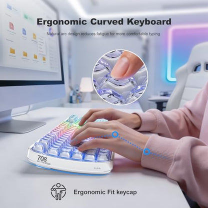 GEEZER Computer Backlit Keyboard White Crystal - Full-Size Bluetooth Wireless Rechargeable Transparent Keycap Portable Keyboards Compatible with Windows, Laptop, PC, Desktop - color: White Crystal