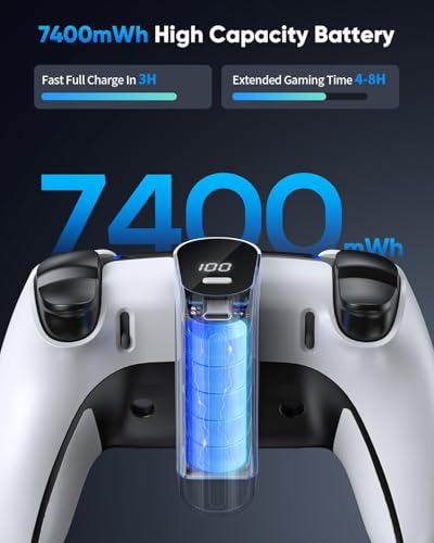 YUANHOT 7400mWh Battery Pack for PS5 & Edge Controller with LED | Play and Charge Kit,Extended Gaming Time,DualSense Rechargeable Accessories for PlayStation 5