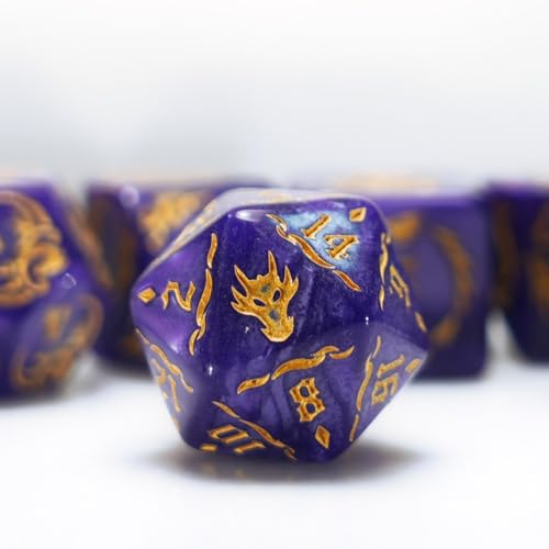 dice Set for Dungeon and Dragons D&D MTG 7-Die RPG Polyhedral Dice，D20 D12 D10 D8 D6 D4 D% (Purple) - color: Purple